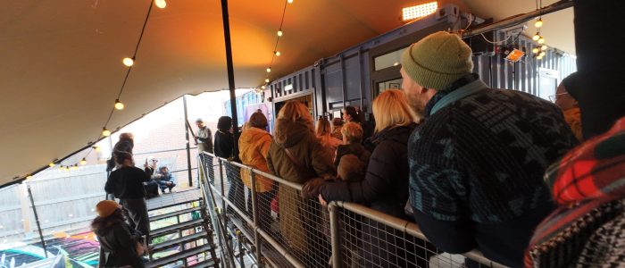 Crowds listening to the opening speeches